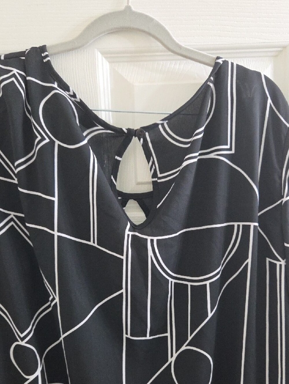 Ashley Stewart Black & White Geometric Tie-Front Blouse - Picture 8 of 9
